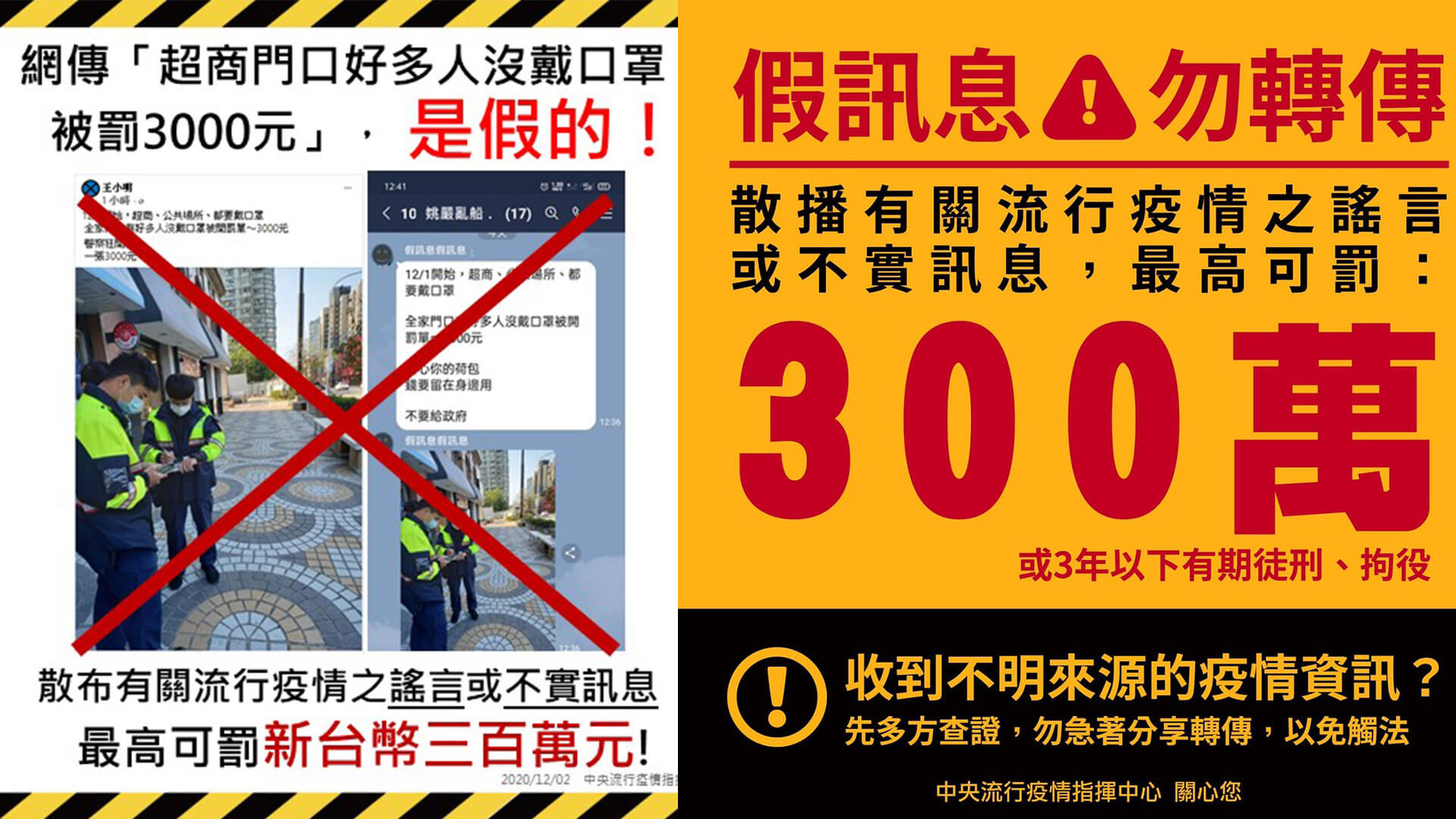 12/1開始， 去超商沒戴口罩就開單罰3000元 ？不實消息別相信，勿轉發！